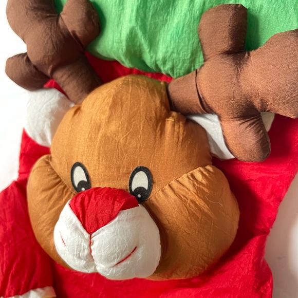 Vintage Puffy Nylon Reindeer Christmas Stocking Quilted Holiday Parachute 18” - Picture 3 of 4